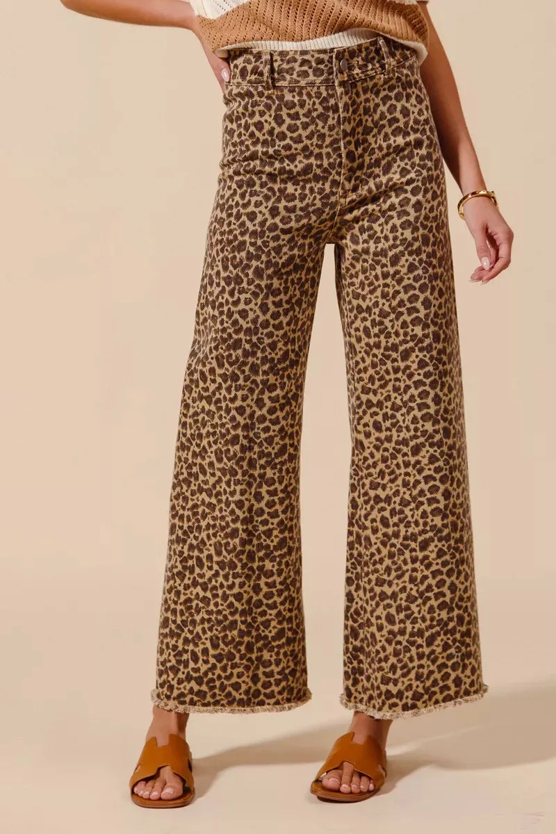 SO ME Mid Rise Leopard Twill Frayed Hem Wide Leg Pants sold by Charming Charlie product image thumbnail 2