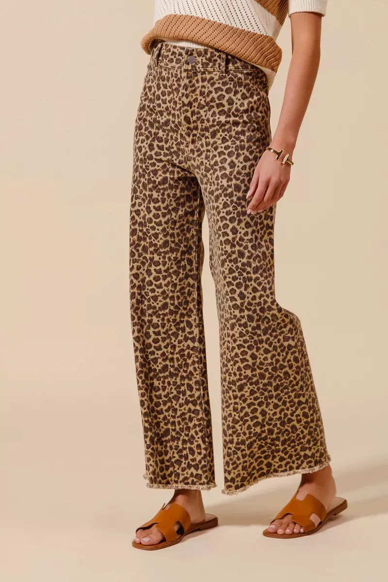 SO ME Mid Rise Leopard Twill Frayed Hem Wide Leg Pants sold by Charming Charlie product image thumbnail 3