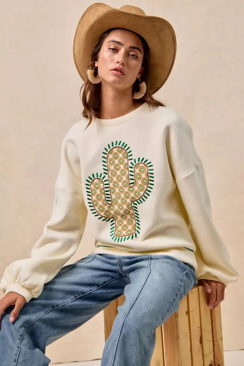 BiBi Cactus Embroidered Fleece Sweatshirt sold by Charming Charlie product image thumbnail 4