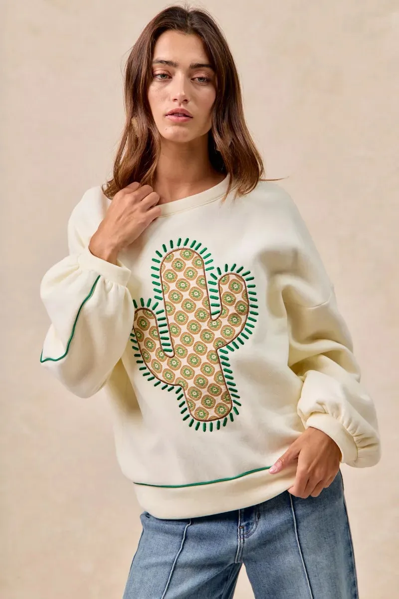 BiBi Cactus Embroidered Fleece Sweatshirt sold by Charming Charlie product image thumbnail 2