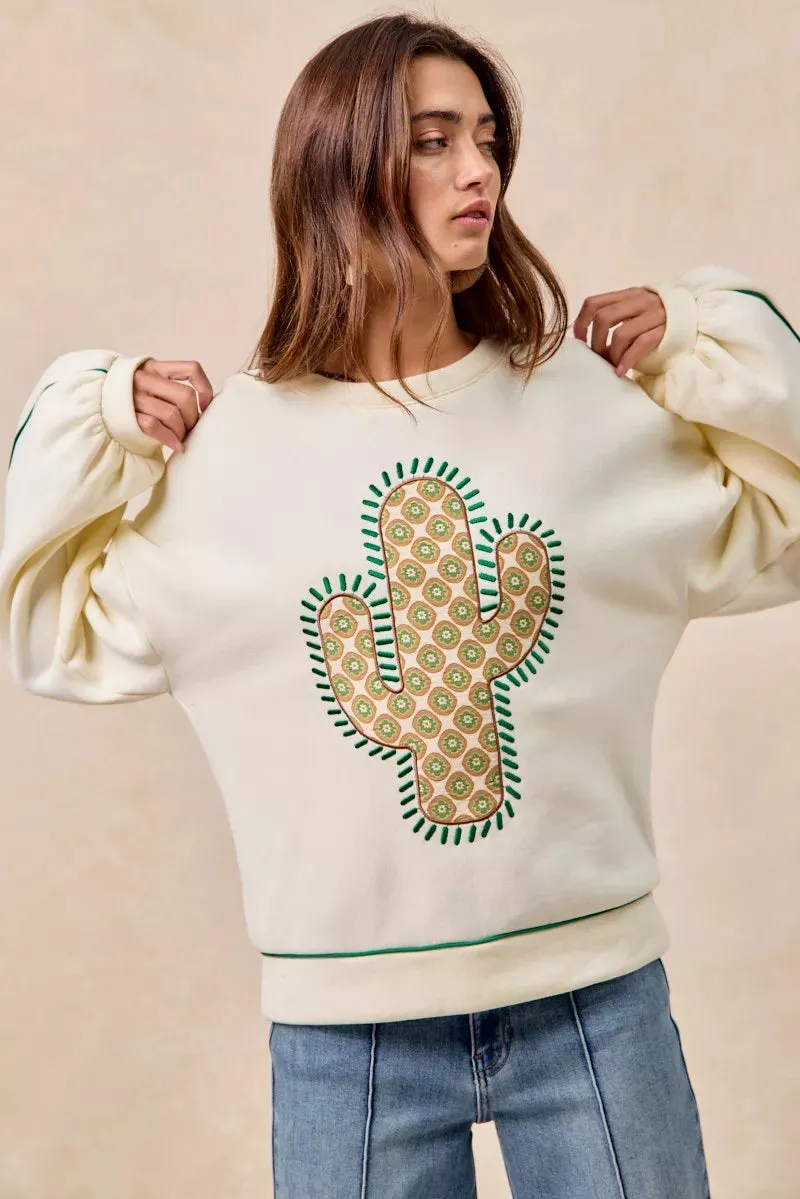BiBi Cactus Embroidered Fleece Sweatshirt sold by Charming Charlie product image thumbnail 3