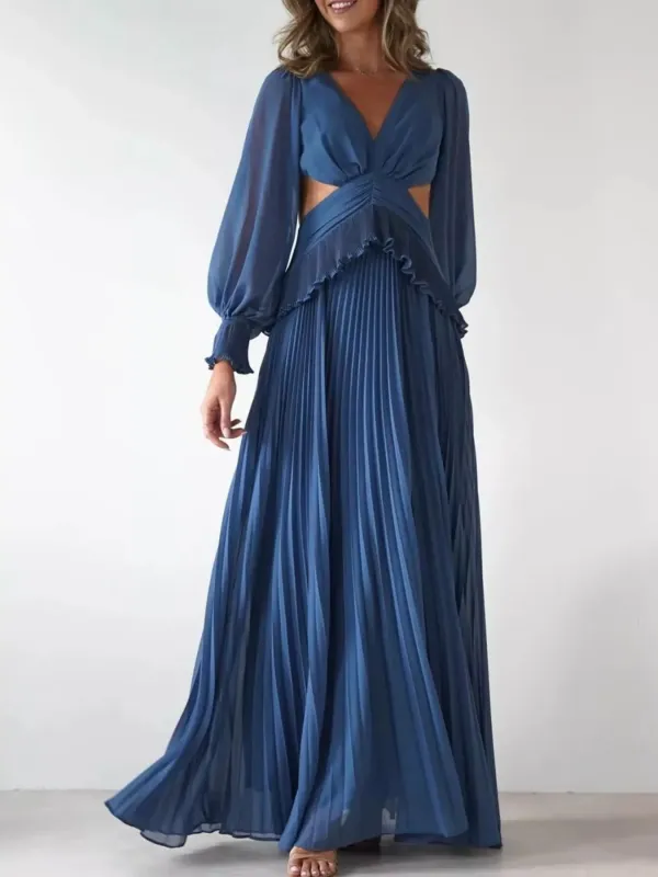 Backless Pleated Long Sleeve Maxi Dress sold by Charming Charlie