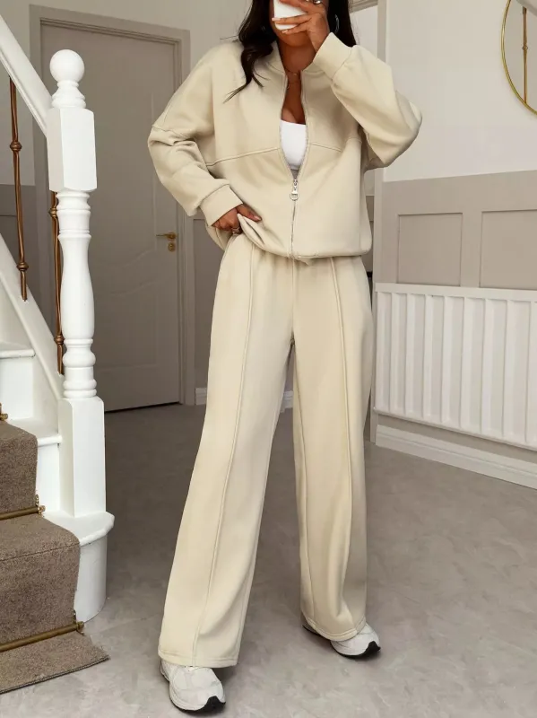 Casual Zipper Front Top and Wide Leg Pants Set sold by Charming Charlie