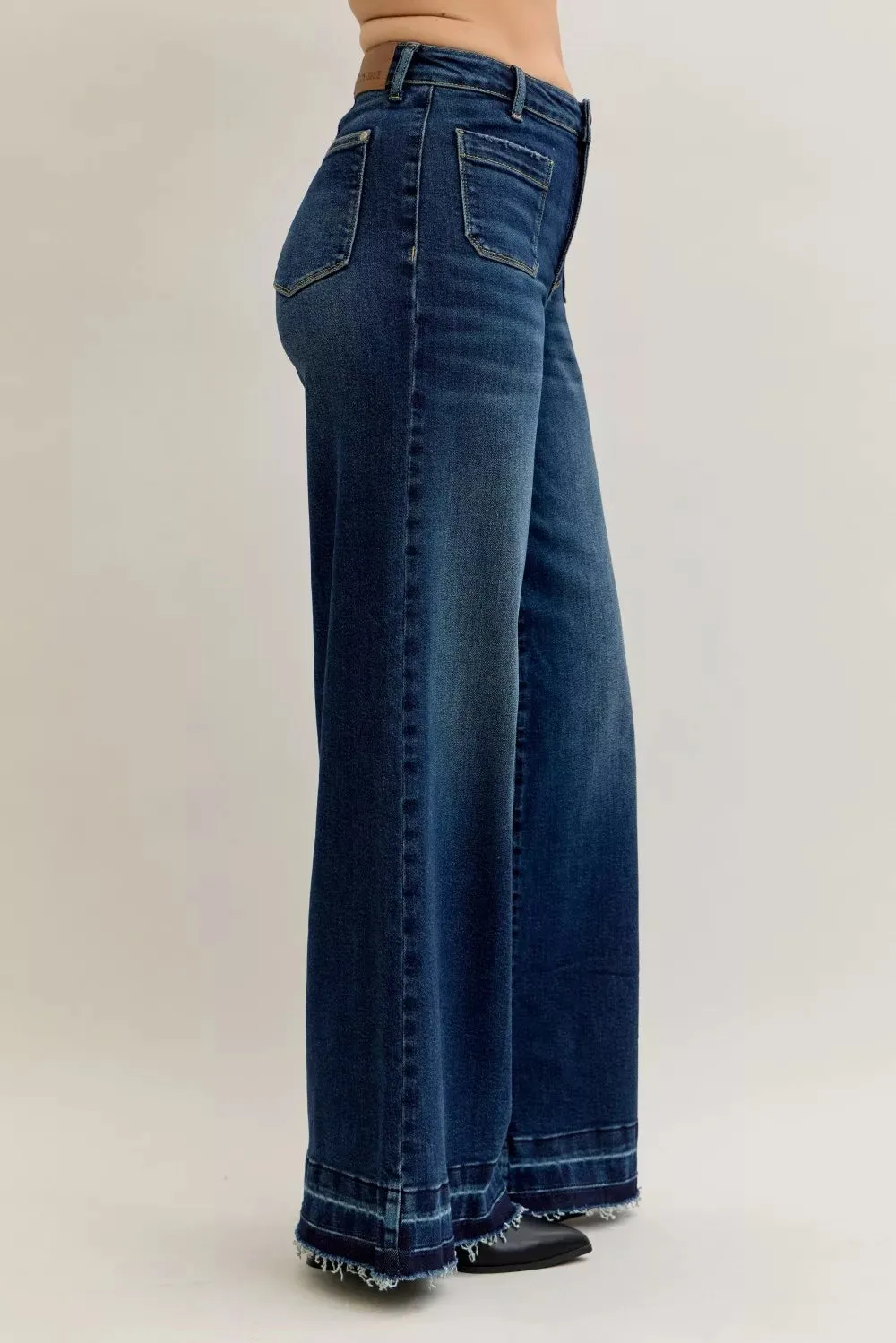 Judy Blue High Waist Palazzo Jeans with Front Patch Pockets sold by Charming Charlie product image thumbnail 2