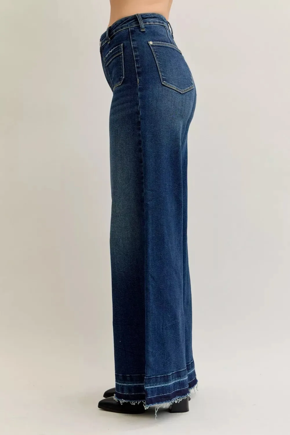 Judy Blue High Waist Palazzo Jeans with Front Patch Pockets sold by Charming Charlie product image thumbnail 3