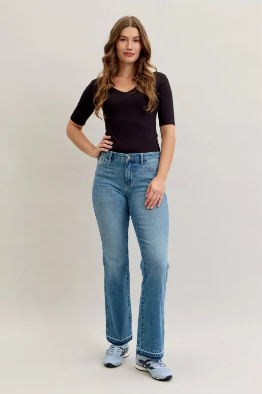 Judy Blue Full Size Mid Rise Slim Bootcut Tummy Control Release Hem Jeans Plus Size sold by Charming Charlie