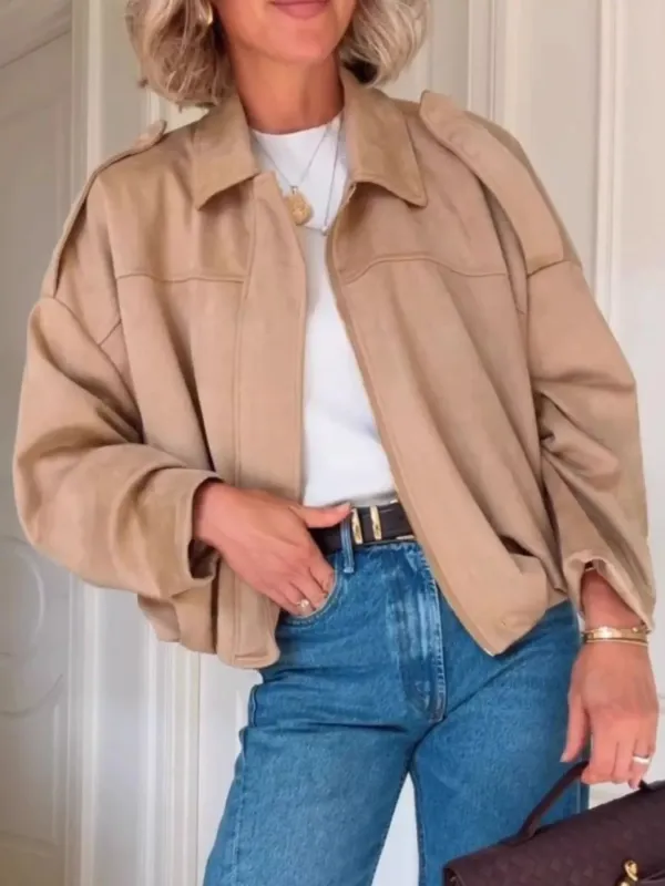 Zip Up Dropped Shoulder Suede Jacket sold by Charming Charlie