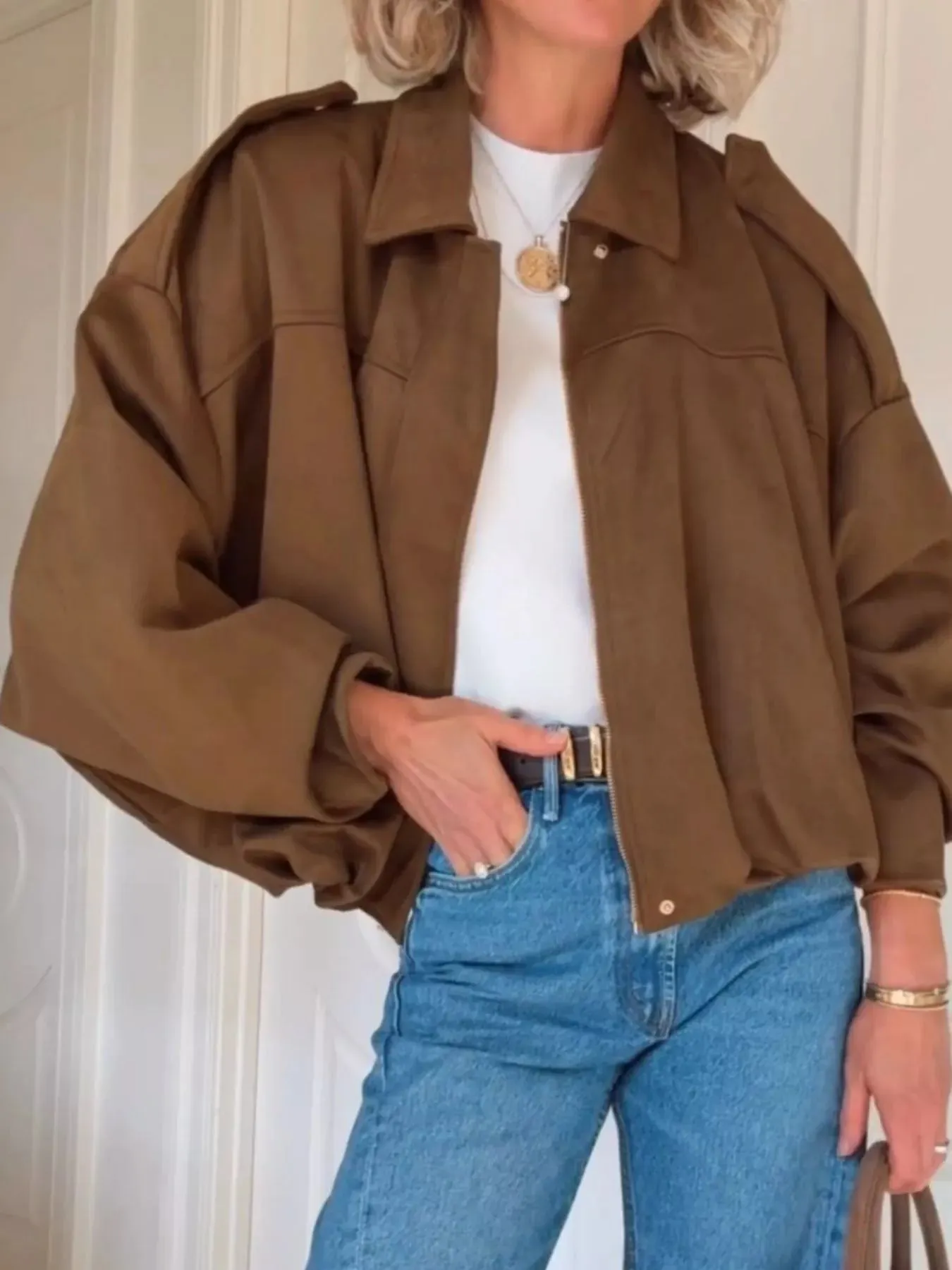 Zip Up Dropped Shoulder Suede Jacket sold by Charming Charlie product image thumbnail 5