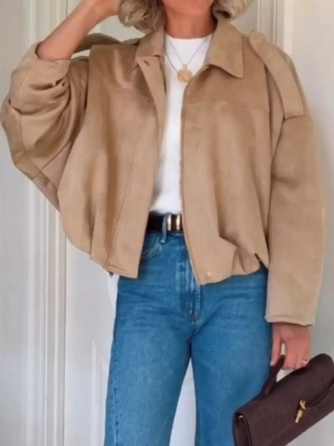 Zip Up Dropped Shoulder Suede Jacket sold by Charming Charlie product image thumbnail 2