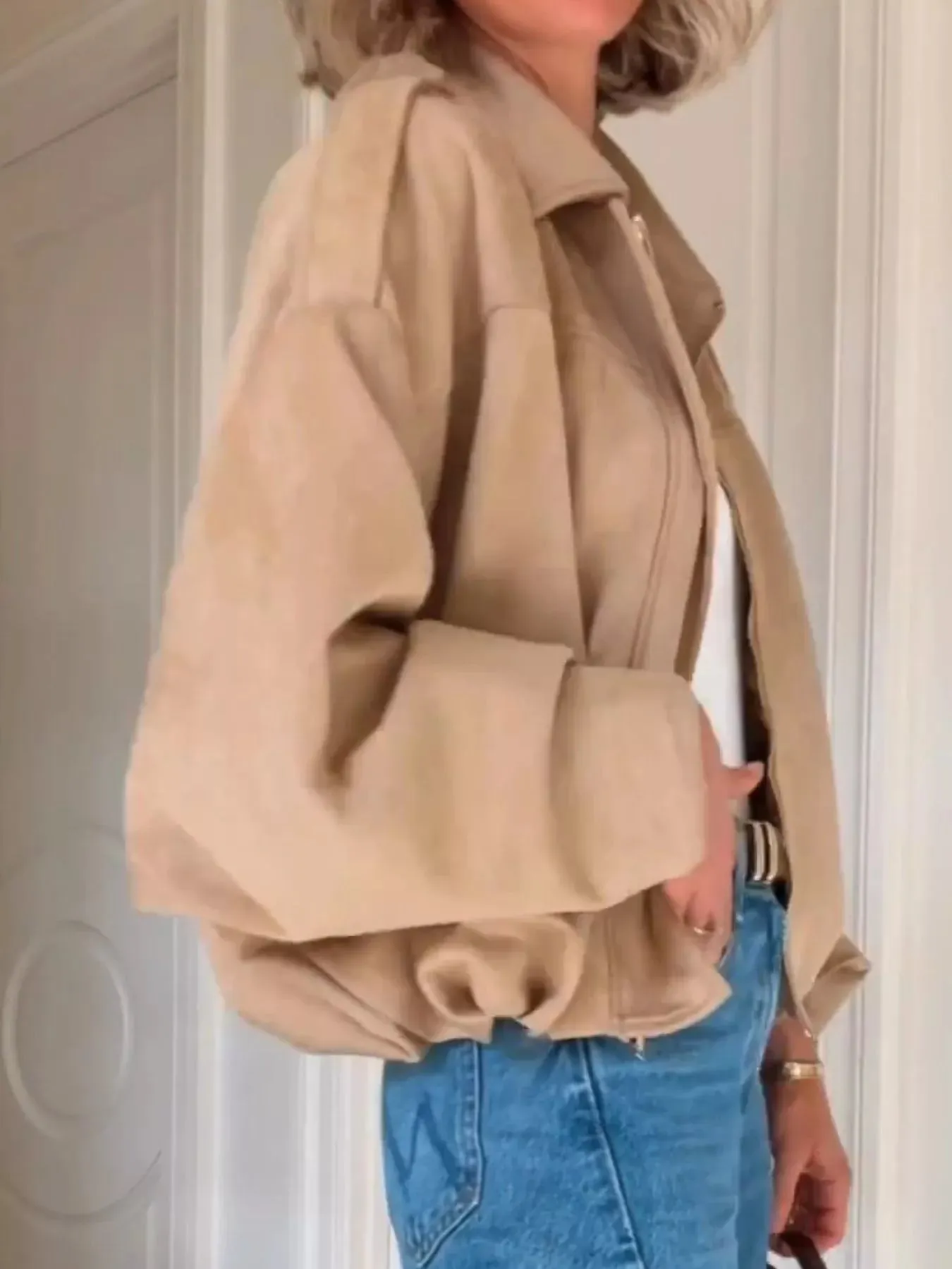 Zip Up Dropped Shoulder Suede Jacket sold by Charming Charlie product image thumbnail 3