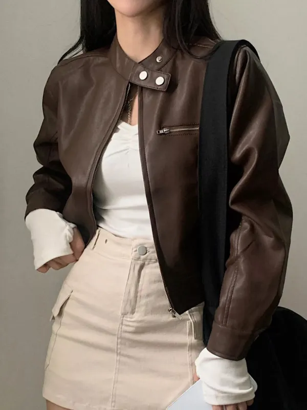 Cropped Zip Up Leather Jacket sold by Charming Charlie