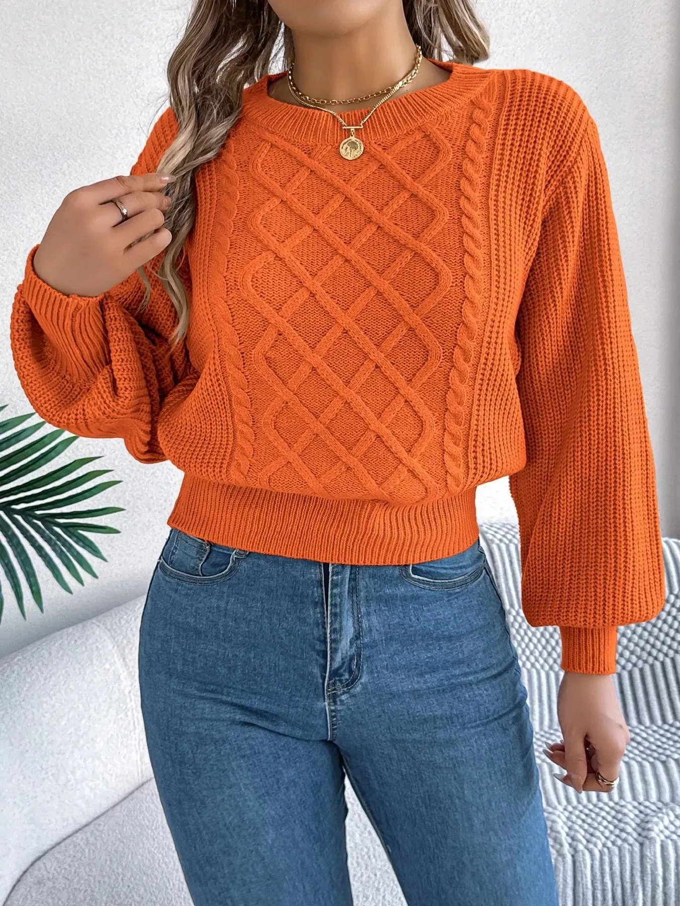 Cable Knit Diamond Pattern Long Sleeve Sweater sold by Charming Charlie product image thumbnail 3