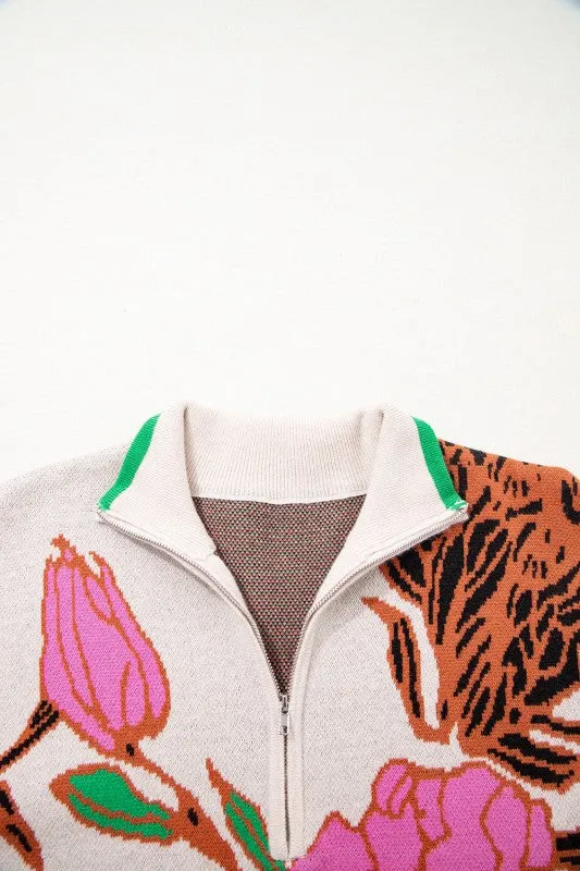 Floral Knit Quarter-Zip Long Sleeve Sweater sold by Charming Charlie product image thumbnail 4