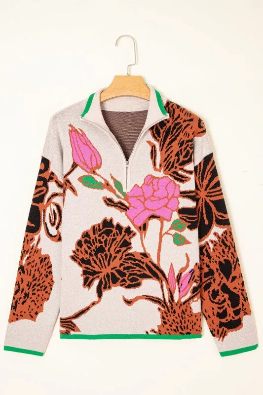 Floral Knit Quarter-Zip Long Sleeve Sweater sold by Charming Charlie product image thumbnail 2