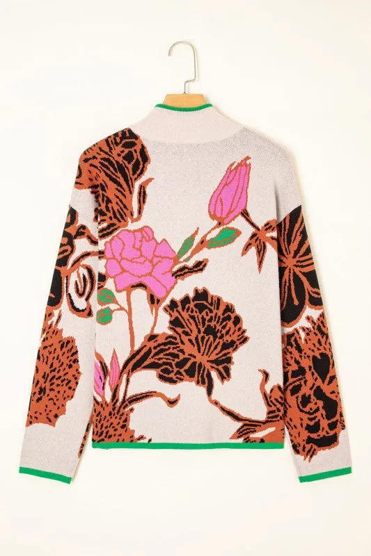 Floral Knit Quarter-Zip Long Sleeve Sweater sold by Charming Charlie product image thumbnail 3