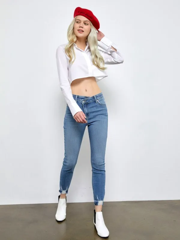 AT1096HRM HIGH RISE CROSSOVER SKINNY JEANS sold by Charming Charlie product image thumbnail 2