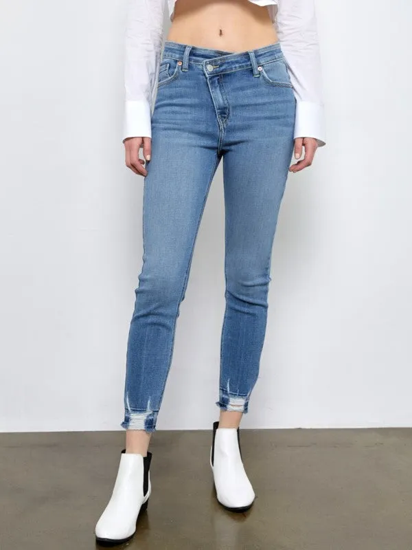 AT1096HRM HIGH RISE CROSSOVER SKINNY JEANS sold by Charming Charlie