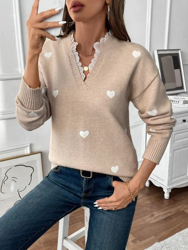 Heart Print Lace Trim Sweater sold by Charming Charlie
