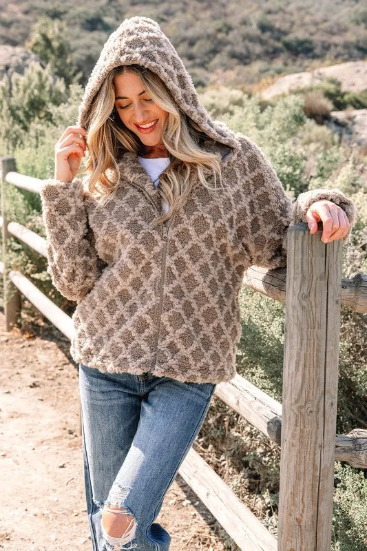 Sherpa Rhombus Textured Zip Up Hooded Jacket sold by Charming Charlie product image thumbnail 5