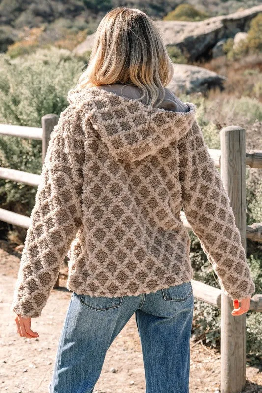 Sherpa Rhombus Textured Zip Up Hooded Jacket sold by Charming Charlie product image thumbnail 2