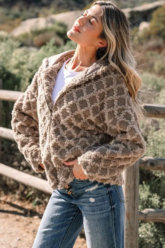 Sherpa Rhombus Textured Zip Up Hooded Jacket sold by Charming Charlie product image thumbnail 3