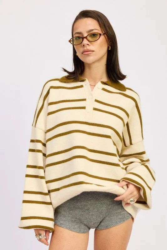 OVERSIZED STRIPE COLLAR SWEATER sold by Charming Charlie