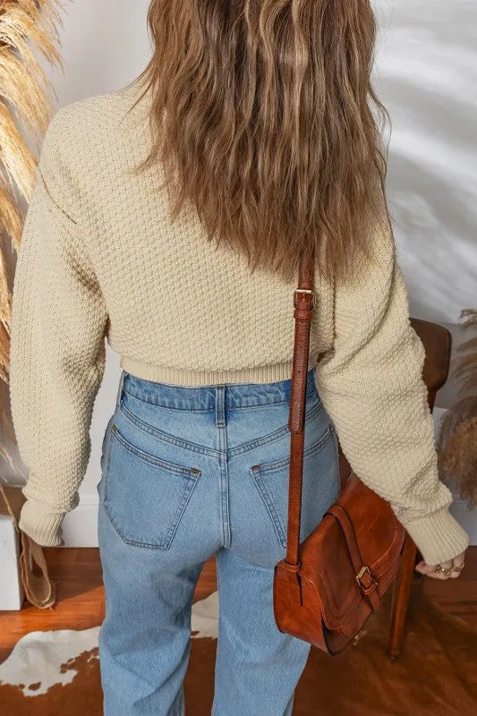 Solid Button-Up Cropped Cardigan Sweater sold by Charming Charlie product image thumbnail 2