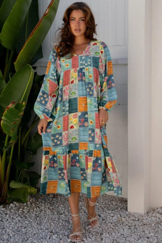 Floral Patchwork Long Sleeve Ruffle Hem Midi Dress sold by Charming Charlie product image thumbnail 5