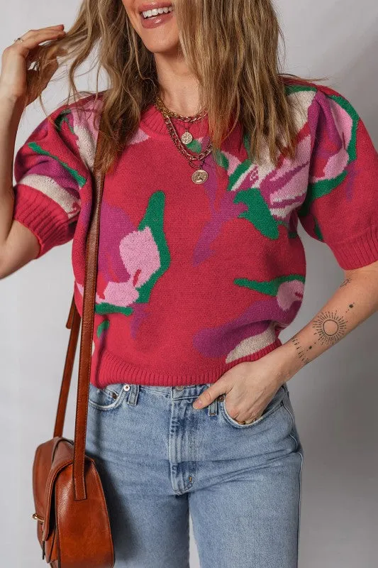 Floral Abstract Short Puff Sleeve Sweater sold by Charming Charlie product image thumbnail 5