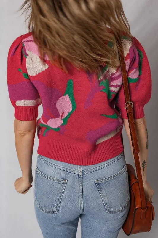 Floral Abstract Short Puff Sleeve Sweater sold by Charming Charlie product image thumbnail 2