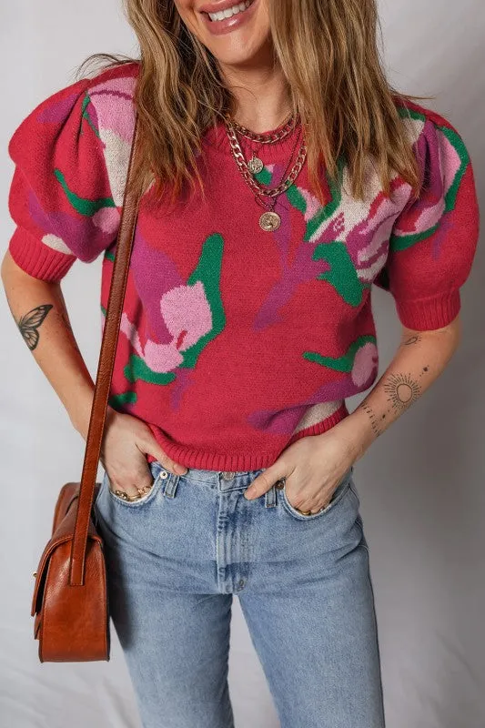 Floral Abstract Short Puff Sleeve Sweater sold by Charming Charlie product image thumbnail 4