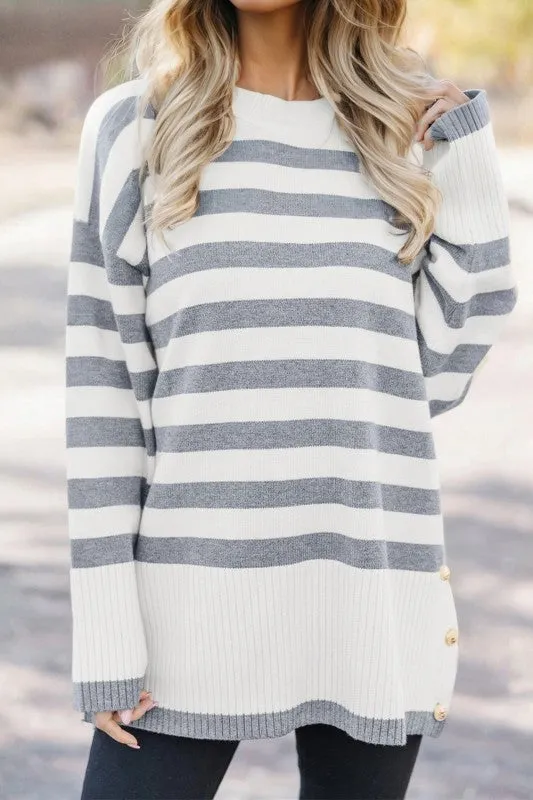 Stripe Ribbed Side-Button Drop Shoulder Sweater sold by Charming Charlie