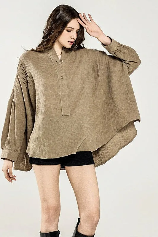 Oversized Pleat Ballon sleeve High and low Top sold by Charming Charlie product image thumbnail 4