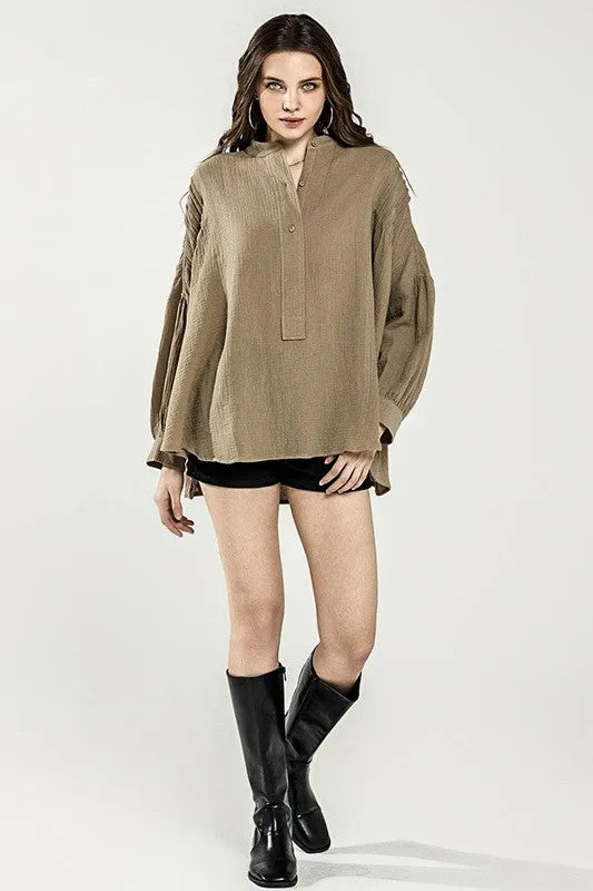 Oversized Pleat Ballon sleeve High and low Top sold by Charming Charlie product image thumbnail 5