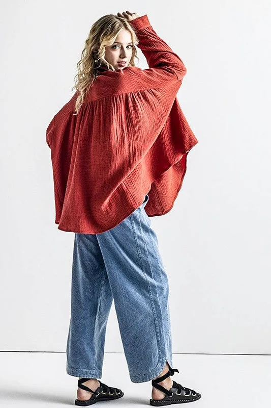 Oversized Pleat Ballon sleeve High and low Top sold by Charming Charlie product image thumbnail 2