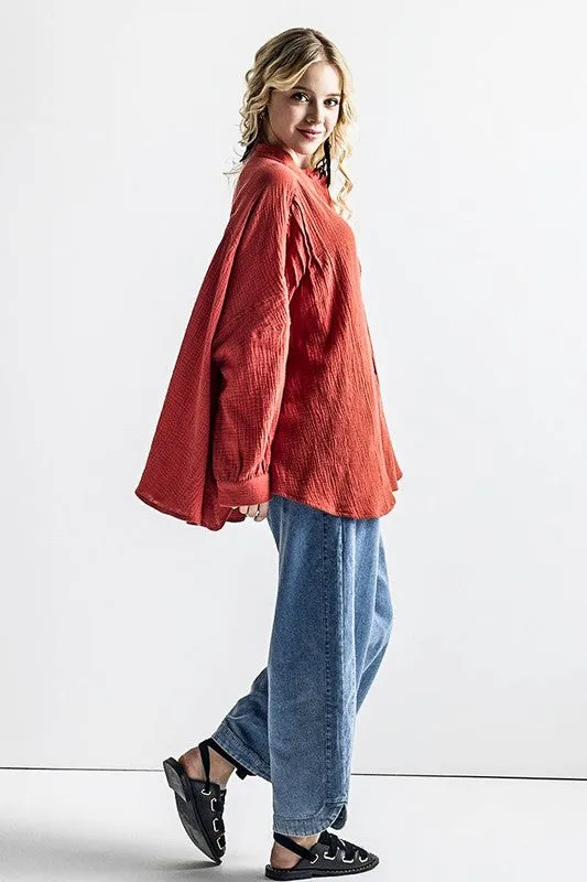 Oversized Pleat Ballon sleeve High and low Top sold by Charming Charlie product image thumbnail 3