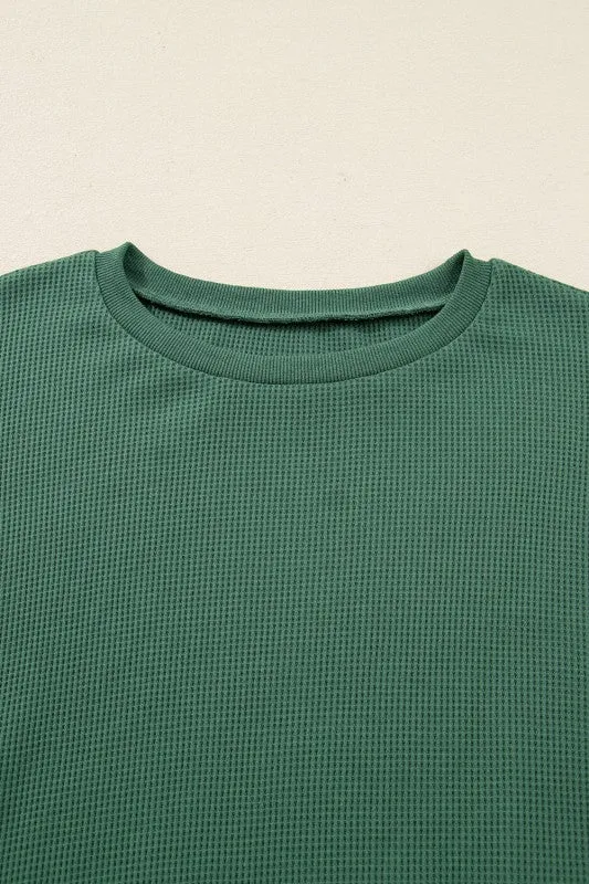 Solid Ribbed Raw Seam Patchwork Drop Shoulder Swea sold by Charming Charlie product image thumbnail 5