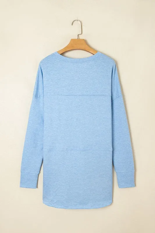 Solid V-Neck Raw Hem Long Sleeve Top sold by Charming Charlie product image thumbnail 4