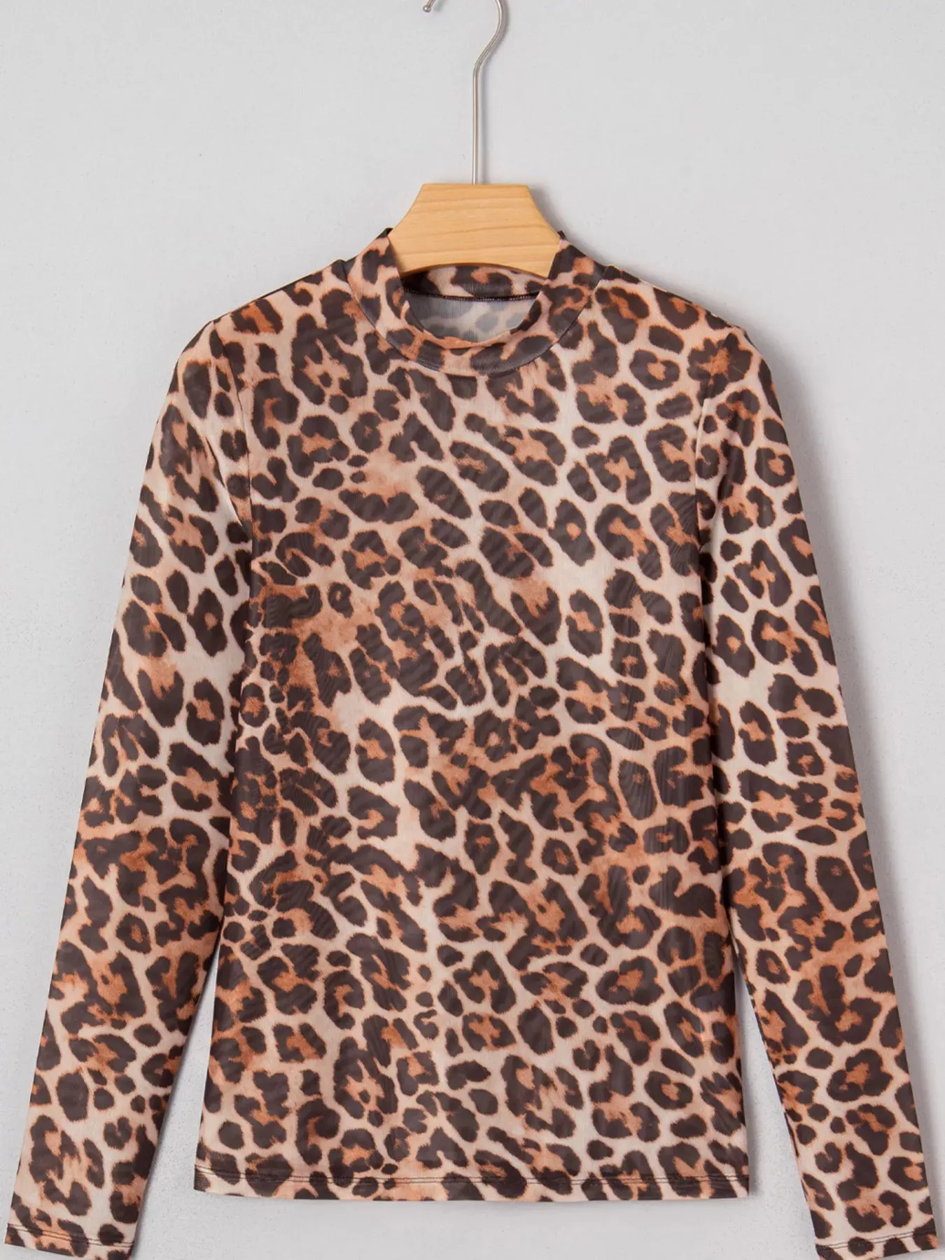 Leopard Mock Neck Long Sleeve Mesh Top sold by Charming Charlie product image thumbnail 2