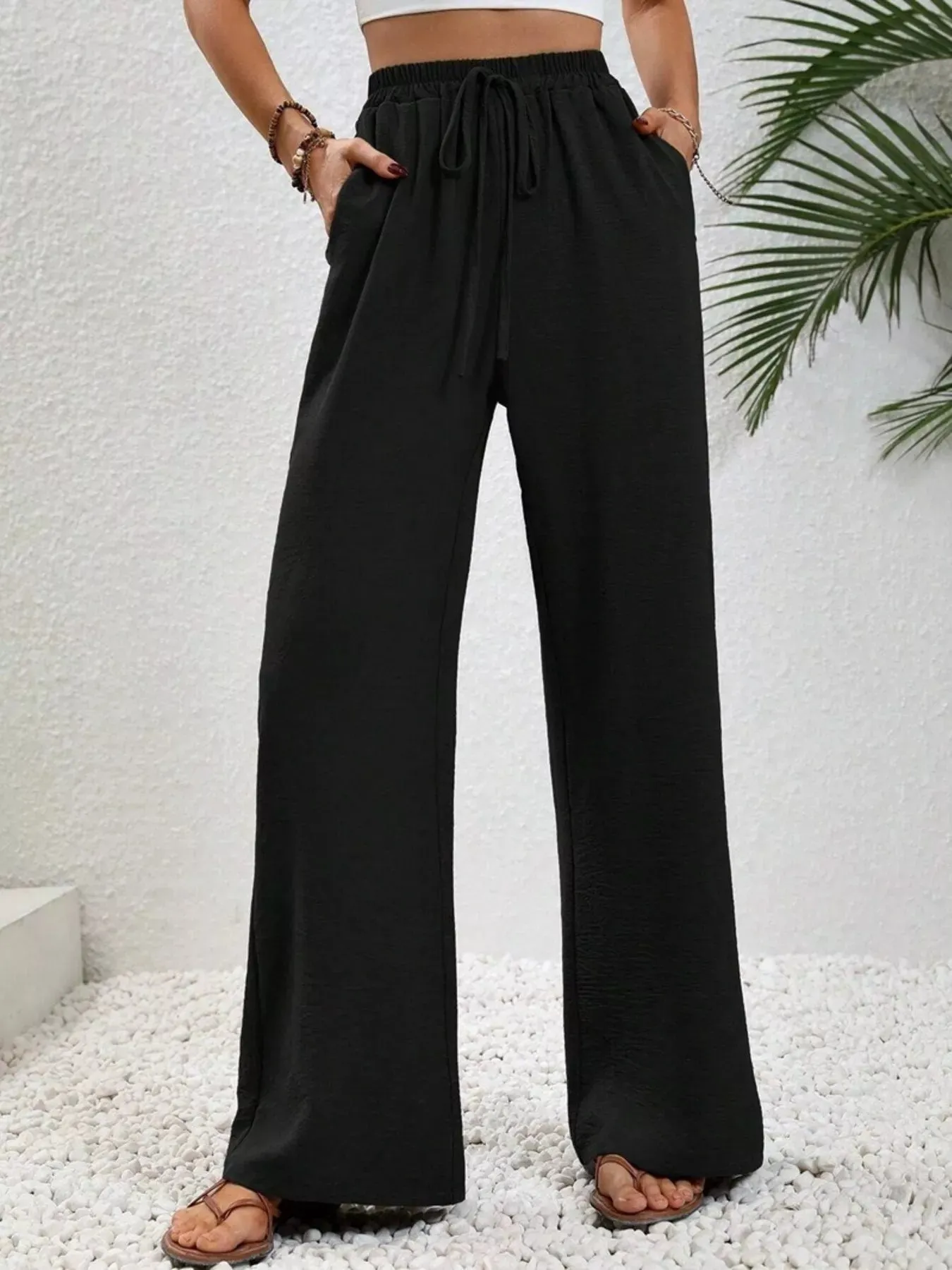 Casual Drawstring Wide Leg Pants sold by Charming Charlie product image thumbnail 4