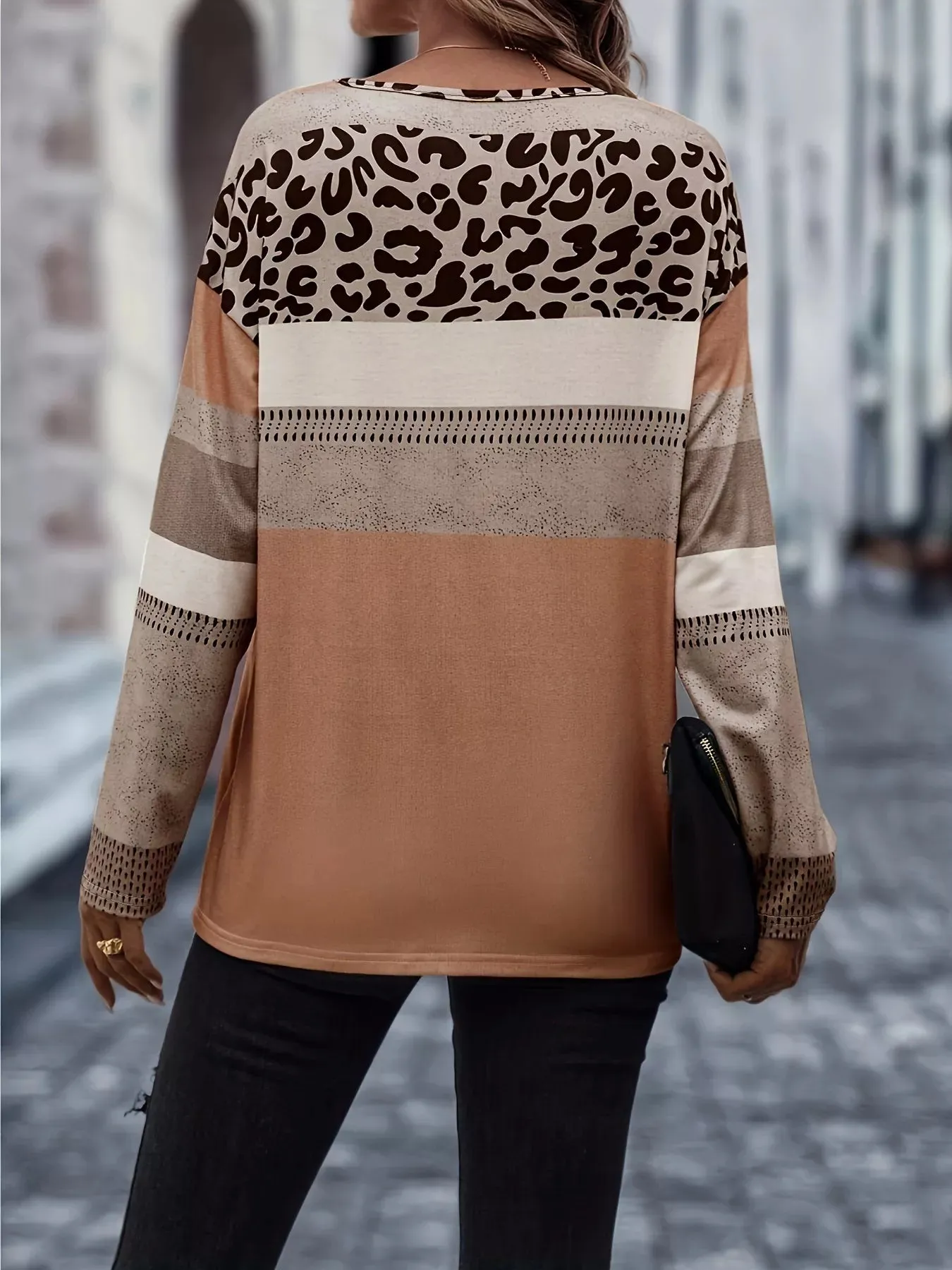 Plus Size Leopard Print Color Block Long Sleeve T-Shirt sold by Charming Charlie product image thumbnail 5