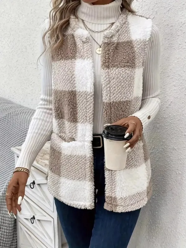 Cozy Plaid Sherpa Vest Coat sold by Charming Charlie