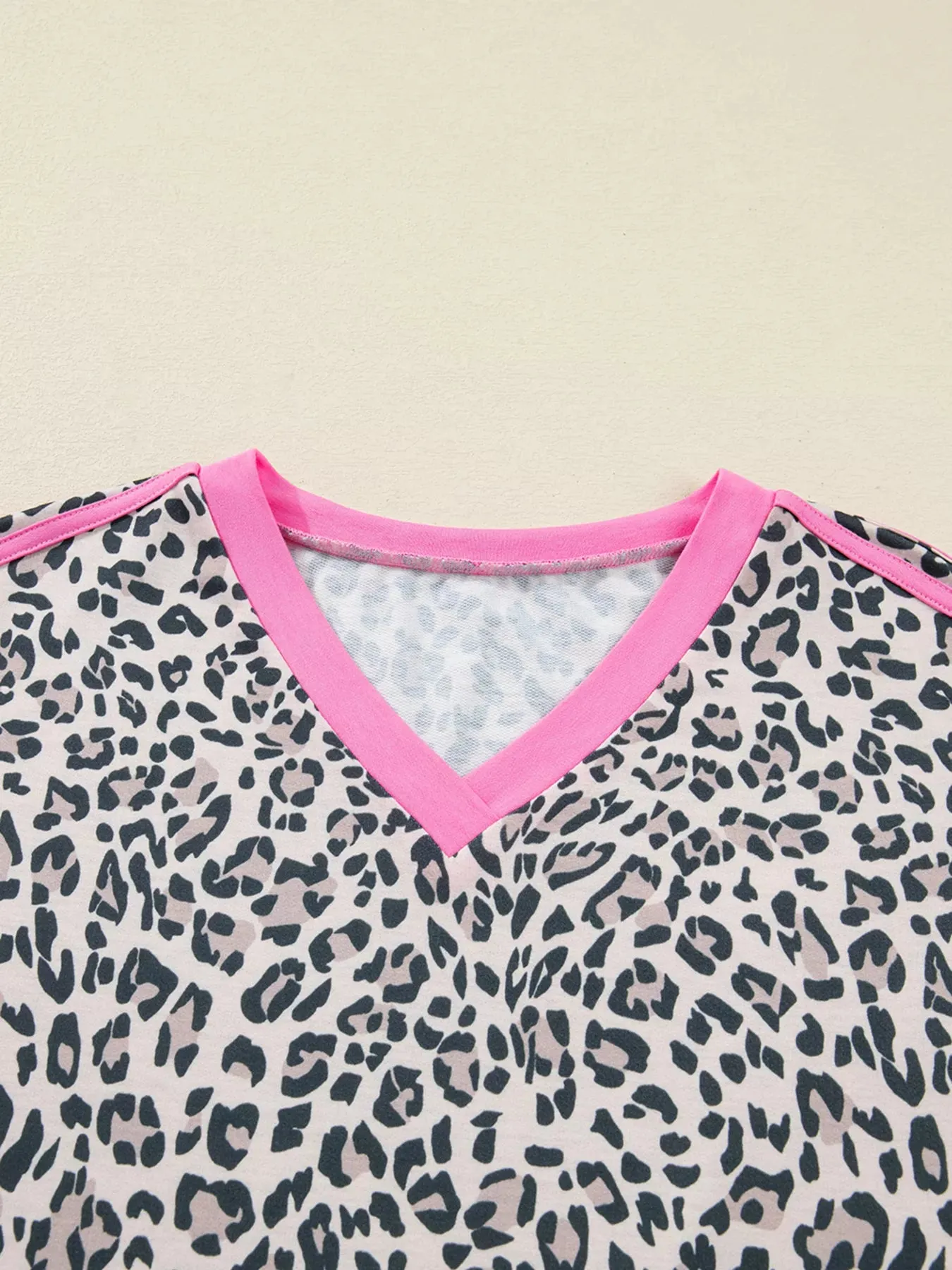 Leopard Print Contrast V Neck Varsity Stripe Detail Long Sleeve Top sold by Charming Charlie product image thumbnail 4