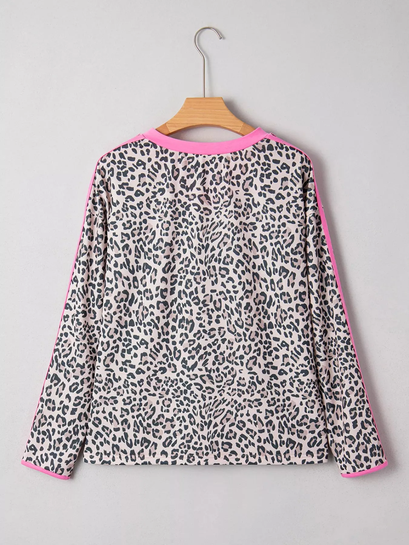 Leopard Print Contrast V Neck Varsity Stripe Detail Long Sleeve Top sold by Charming Charlie product image thumbnail 3