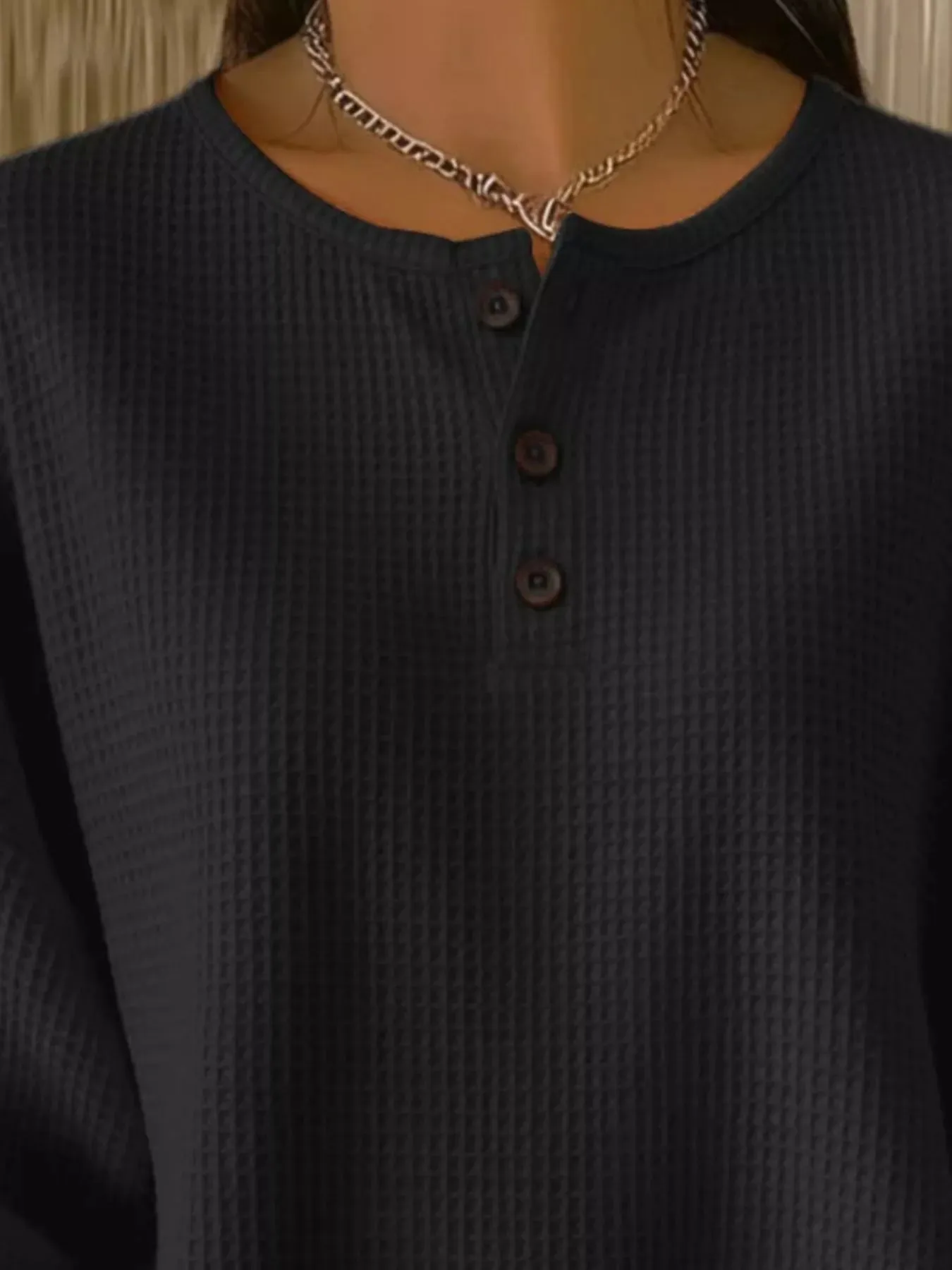 Full Size Waffle Knit Button Detail Top Plus Size sold by Charming Charlie product image thumbnail 5