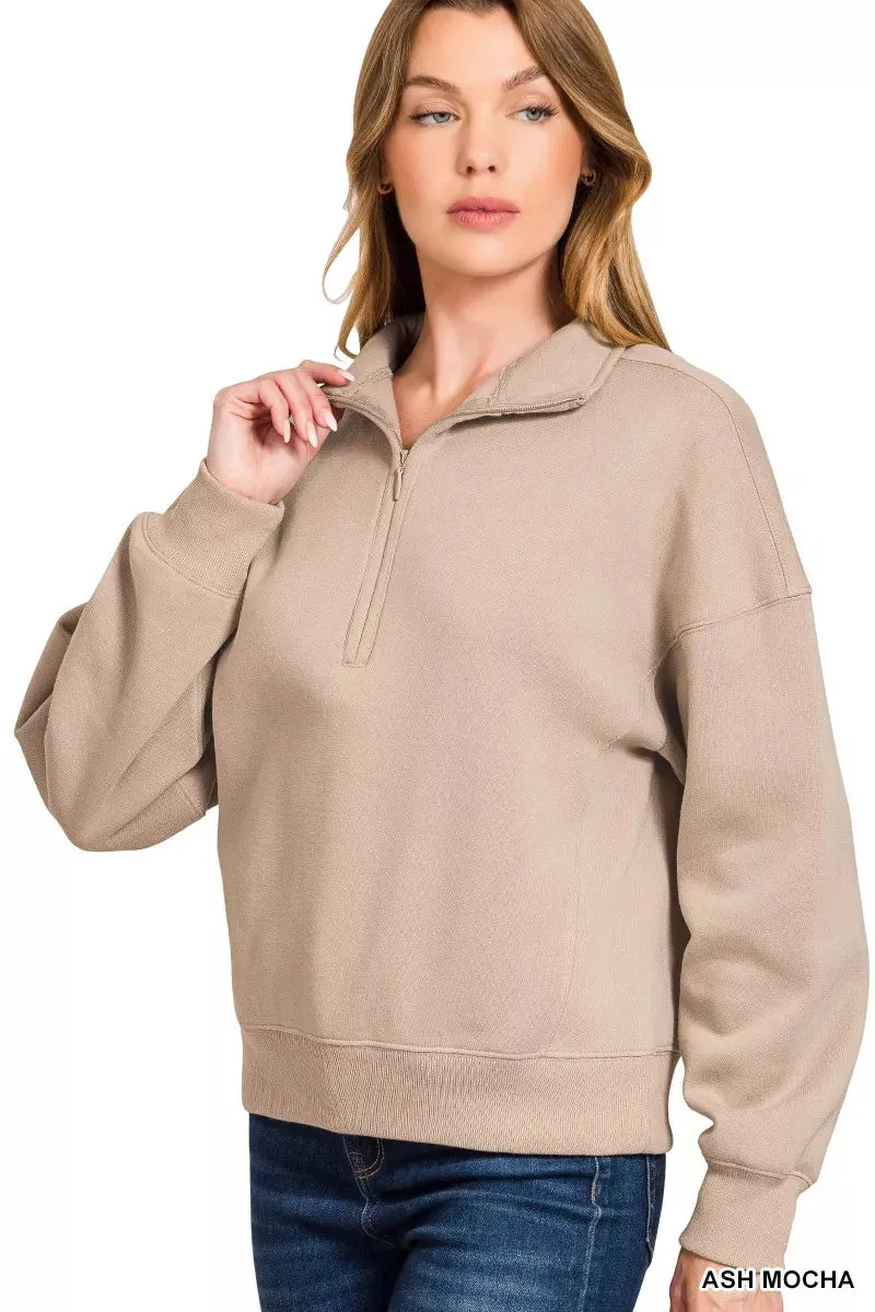 Zenana Fleece High Neck Half Zip Sweatshirt sold by Charming Charlie product image thumbnail 3