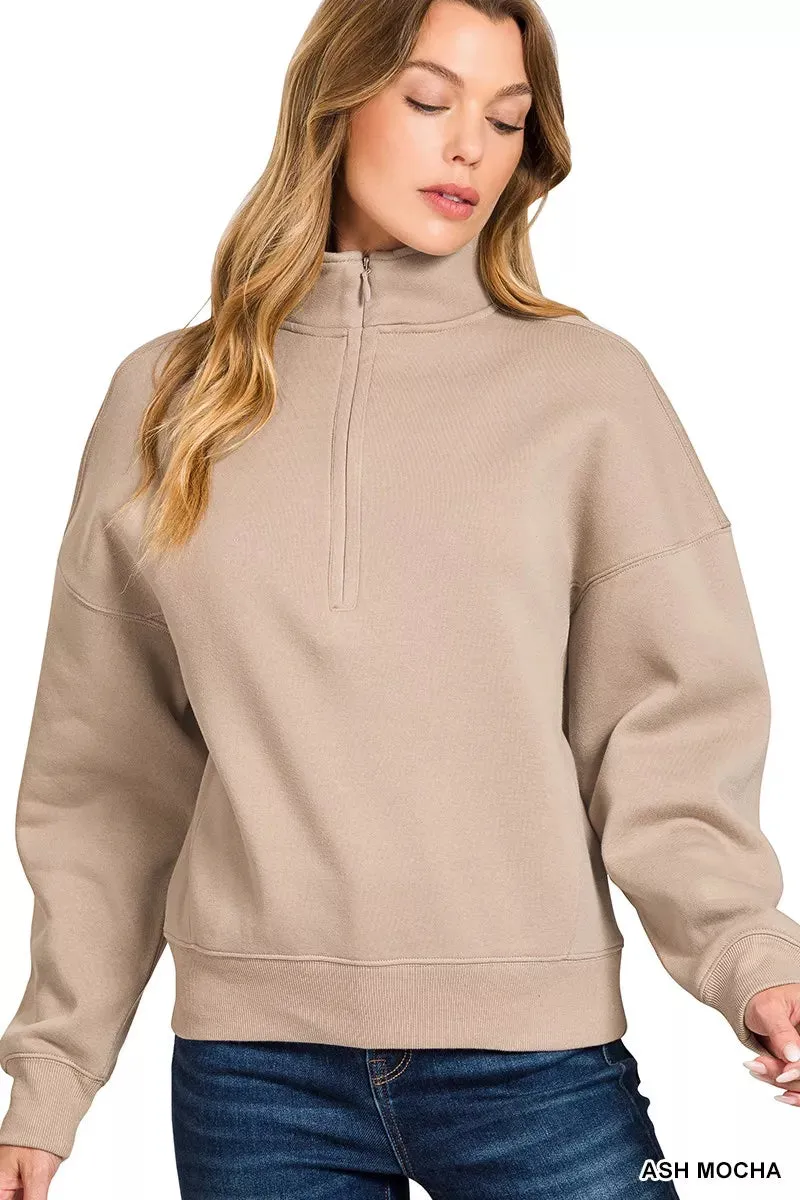 Zenana Fleece High Neck Half Zip Sweatshirt sold by Charming Charlie product image thumbnail 2