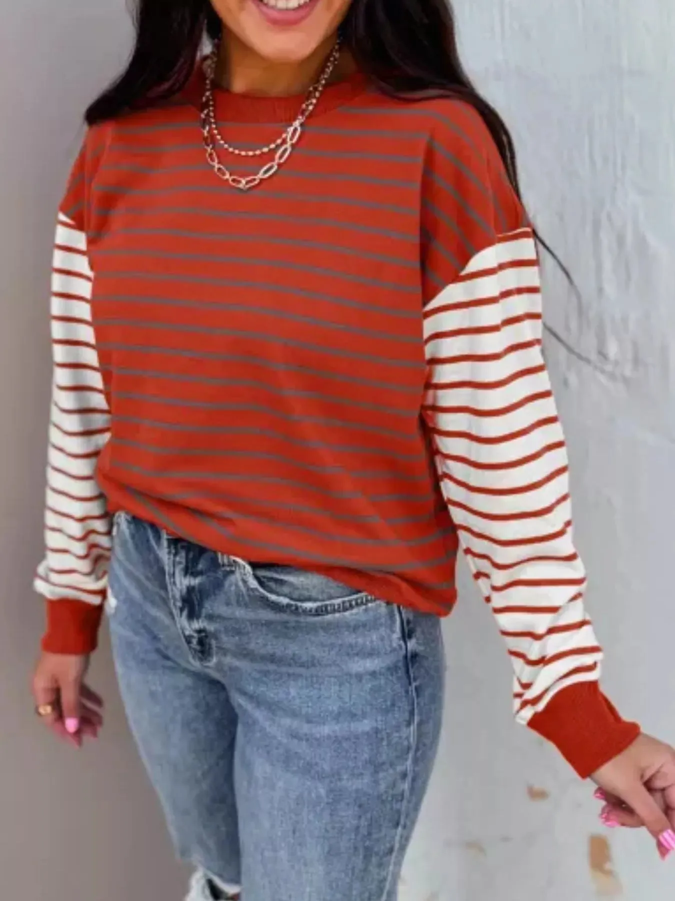 Striped Color Block Long Sleeve Sweatshirt sold by Charming Charlie product image thumbnail 3