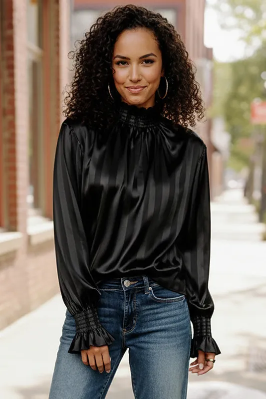 The Satin Scene High Neck Blouse sold by Charming Charlie