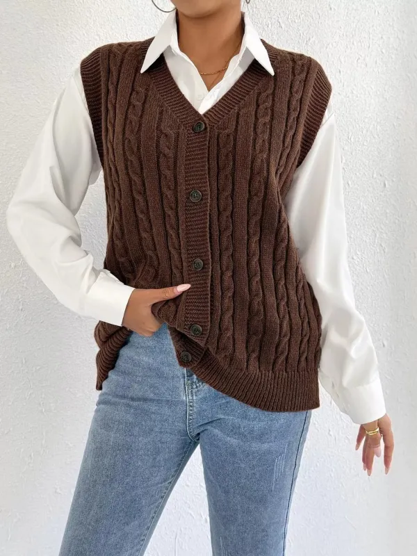 Cable-Knit Button-Up Sweater Vest sold by Charming Charlie